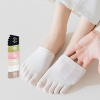 Chaussettes mi-hautes en maille fine respirante pour femmes, antidérapantes, lot de 5, chaussettes invisibles en coton pour femmes