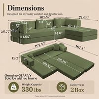 Sofá Cama Plegable Moderno de 4 Plazas, Sofá Convertible de Pana, Cama King Size, Sofá Modular 4 en 1 Combinable DIY