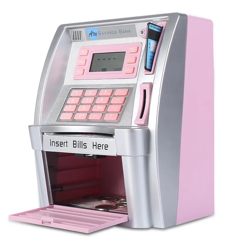 Banco de cajero automático para niños y adultos, con tarjeta de crédito, contraseña, reconocimiento de moneda, calculadora de equilibrio
