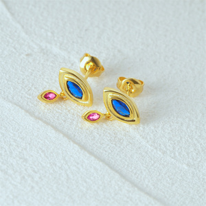 CANNER S925 <b>Sterling</b> <b>Silver</b> <b>Stud</b> <b>Earrings</b> 18K Gold Plated Color Stone Eye Drop <b>Earrings</b> with 5A Zircon 2024 <b>Earrings</b> Wholesale - Product Image 2