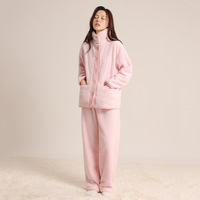 Ensemble de pyjama pour couples, vêtements de détente en polaire corail épais, cardigan à col, ensemble de pyjama chaud pour un usage quotidien en intérieur et en extérieur