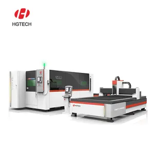 HGTECH Full Cover Industry Equipment 1kw 1.5kw 2kw Fiber Laser Metal Cutter 3015 Máquina de corte a laser para corte de aço