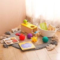 Boîte de développement Montessori en bois pour bébé, avec tiroir à monnayeur pour la permanence de l'objet, kit de tri de formes sensorielles texturées et de balles