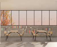 Nouvelle conception moderne, table et chaises de restaurant en bois et acier, écologiques, durables, pour cantine de restauration rapide, centre commercial, école