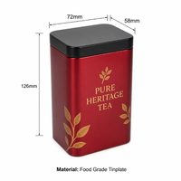 Boîte à thé rectangulaire rouge personnalisée, boîte à thé en métal hermétique, 72x58x126mm, conteneur en étain de qualité alimentaire pour le stockage du thé en feuilles