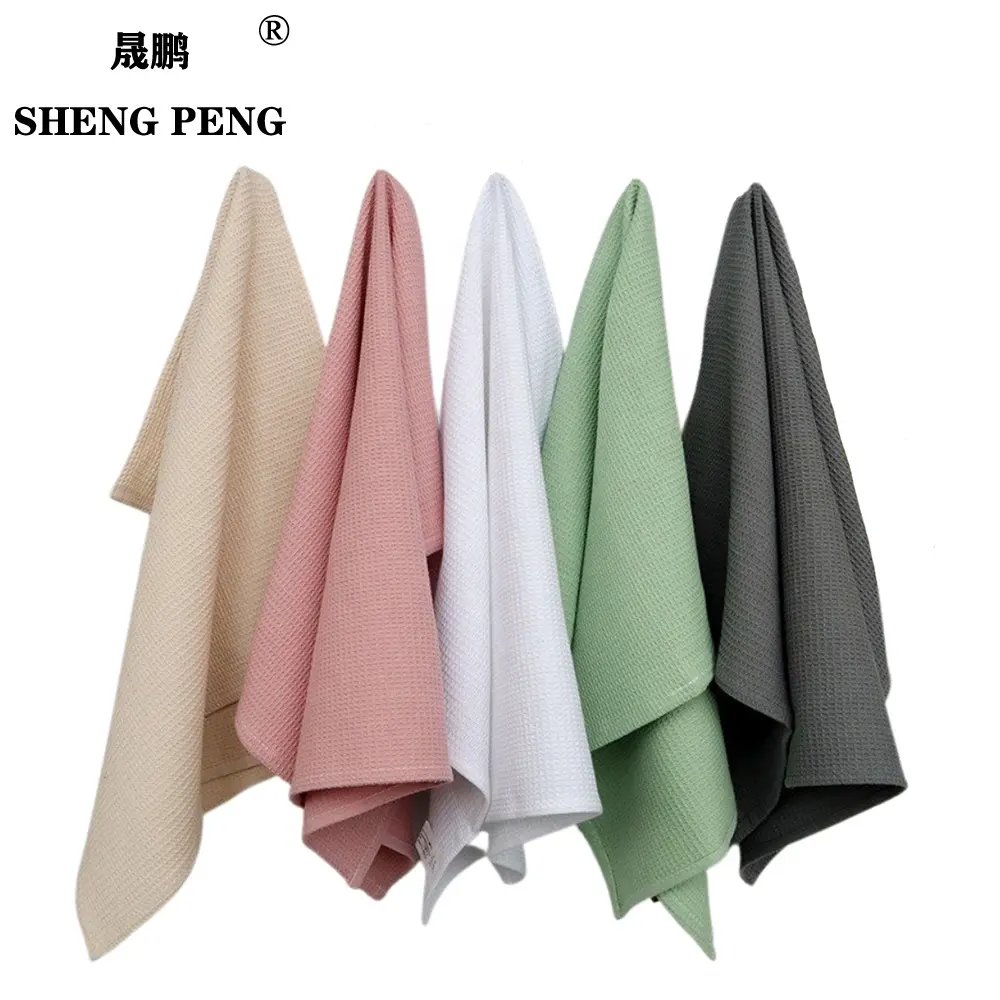 SHENGPENG 100% Cotton Linen Embroidered Logo Tea Towel Set Customized Printed Waffle Kitchen Towel Christmas Holiday Cleaning