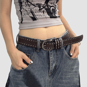 Ceinture en cuir noire pour femme, style punk, avec boucle en alliage et rivets, accessoire décoratif pour jeans et robes, design coréen - Product Image 6