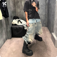 American High Street Unique Two Tone Design Relaxed Fit Versatile Couple Style Straight Leg Denim Jeans