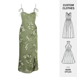 निर्माता कस्टम लोगो ग्रीष्मकालीन लिनन सीधे बिना आस्तीन की पोशाक बांस फैब्रिक पुष्प मुद्रित महिलाओं के लिए आरामदायक मिडी कॉटन ड्रेस