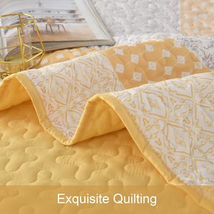 Tất Cả Các Mùa Vàng Nữ Hoàng Sọc 3 Mảnh <span class=keywords><strong>Quilt</strong></span> Bộ Boho Quilted Trải Giường Đặt Trọng Lượng Nhẹ Sợi Nhỏ Khăn Trải Giường Bộ Đồ Giường Thiết Lập - Product Image 4