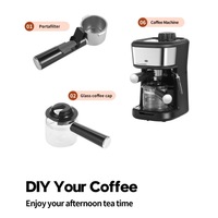 Machine à café noire à fonction mousse, design nordique, en acier inoxydable et PP de qualité alimentaire, à commande manuelle par bouton