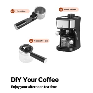 Machine à café noire à fonction mousse, design nordique, en acier inoxydable et PP de qualité alimentaire, à commande manuelle par <span class=keywords><strong>bouton</strong></span> - Product Image 2
