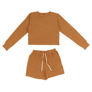 Set corto da <span class=keywords><strong>donna</strong></span> personalizzato in cotone di bambù due pezzi completo estivo da <span class=keywords><strong>donna</strong></span> Shorts in Jersey organico abiti <span class=keywords><strong>corti</strong></span> da <span class=keywords><strong>donna</strong></span> - Product Image 1