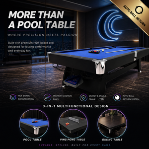 Table de billard multi-jeux 3-en-1 de 6/7/8/9 pieds avec système de retour automatique des billes - Dining & MDF HY-01, [Point clé de vente] - Product Image 1