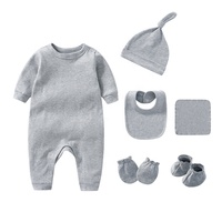 Ensemble de 6 pièces pour bébé : Combinaison, barboteuse printemps/automne, bonnet, bavoir, couverture, couleur unie, unisexe, pour nouveau-né fille, cadeau de naissance