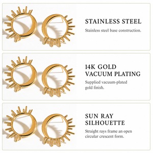 ต่างหูห่วงวงกลม Sun Ray สแตนเลสสตีล ชุบทอง 14K แบบสุญญากาศ รูปทรงพระจันทร์เสี้ยว - Product Image 3