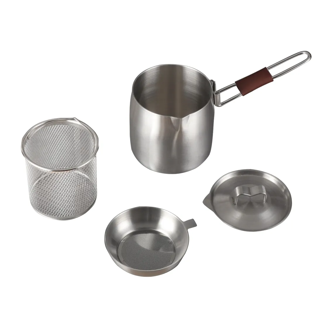 Multifunctional camping 304 stainless steel fryer small size cooker pot set Oil Filter Pot set with handle