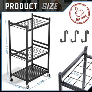 Portable Iron Garden Tool Storage Rack With Wheels Stainless Steel Organizer For Outdoor Cleaning Tools - Product Image 2