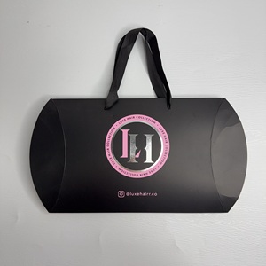 Sac en papier noir de luxe 36x26x6cm avec poignée en satin et logo personnalisé, idéal pour l'emballage de perruques et de mèches de cheveux, sac cadeau, boîtes en papier pour entreprises - Product Image 6