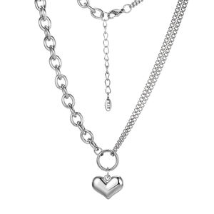 Kalung liontin hati padat elegan, Kalung rantai baja tahan karat dapat disesuaikan untuk hadiah perhiasan fesyen sehari-hari wanita - Product Image 2