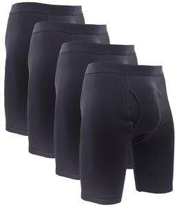 Men Boxer Briefs 4-Pack Solid Color Mid-Rise Breathable Knitted <b>Underwear</b> Long Opening Plus Size <b>Sports</b> Shorts - Product Image 1
