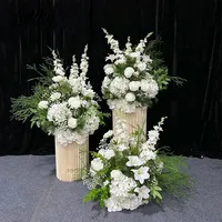 Boule de fleurs artificielles en soie blanche personnalisable, plante verte, décoration de mariage pour allée et centre de table