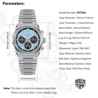 Montre-bracelet à quartz pour homme Rossitimi 2025, nouveau modèle RT-7934, élégante et luxueuse, avec aiguilles lumineuses et design étanche