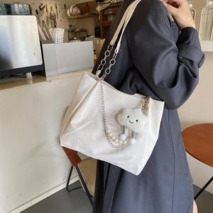 Sac fourre-tout décontracté grande capacité avec chaîne et fermeture éclair, idéal pour étudiants, tendance, pour les trajets quotidiens, à deux sangles, en PU imperméable, couleur unie - Product Image 2