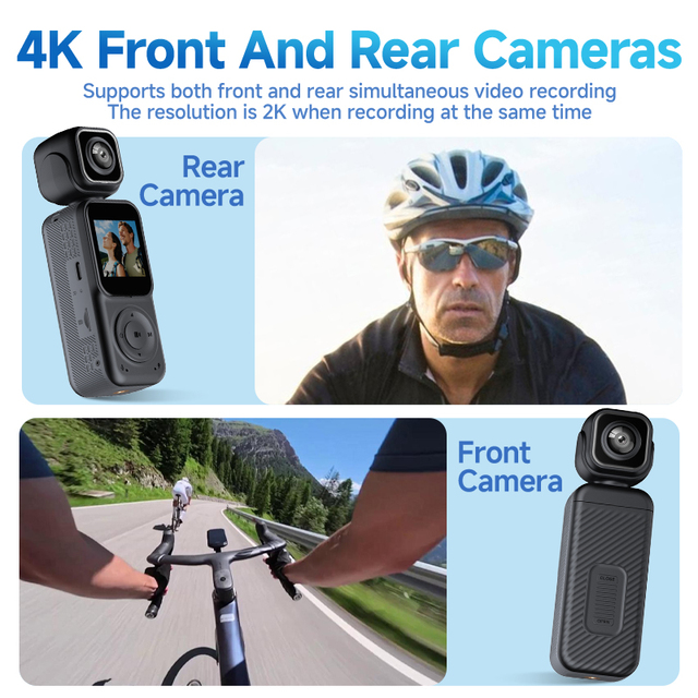 Front & Rear Dual Recording Handheld Action Digital Camera 2000mA Battery 180 Degrees Rotate Lens Wifi Sport Motion Cameras
