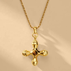 Collar con Colgante de Cruz a la Moda, Personalizado, Impermeable, con Ágata, Chapado en Oro, Acero Inoxidable 316L, Joyería de Moda para Mujer - Product Image 3