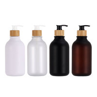 Botol Lotion Plastik Matte 300ml 500ml dengan Tutup Kayu Bambu, Isi Ulang, Kosong, untuk Sampo, Sabun Mandi, Dispenser Kosmetik, Tersedia