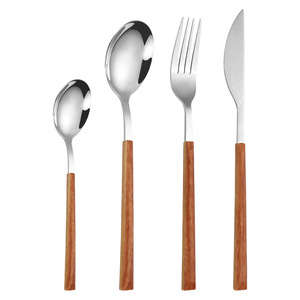 Stainless Steel Wooden Handle Cutlery <b>Set</b> 12 Pieces Knife Fork Spoon Dishwasher Safe For Dining Tableware - Product Image 5