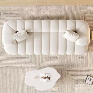 Canapés en <span class=keywords><strong>cuir</strong></span> blancs personnalisables avec fourrure d'agneau, pour salon moderne, structure en bois massif, style minimaliste décontracté, ensemble de canapés européens - Product Image 1