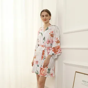 FUNG Item 6012 NEW 2022 Designer Soft Women Rayon Cotton Floral Pattern Ruffle Bride and Bridesmaid Robes for Bridal Party