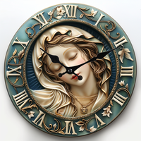 Retro Europäische Wanduhr 3D Skulpturales Damen-Gesicht Kunstvoll Distressed-Finish Goldoptik-Rahmen Geräuschloser Mechanismus für Arbeitszimmer Lobby