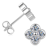 Pendientes de Trébol de Cuatro Hojas de Plata de Ley con Baño de Oro de 14K, Sin Níquel, Brillantes, con Moissanita VVS GRA de 0.1CT, Joyería Fina