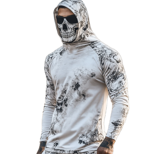 <b>Men's</b> Hooded Long Sleeve <b>Skull</b> Print Sun Protection <b>Shirt</b> UPF50+ Full Length Performance Fishing Apparel - Product Image 1