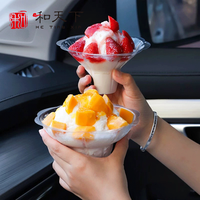Bols jetables transparents en PET HTX 450ml/500ml, récipients en plastique pour glace pilée, coupelles à fruits à usage unique avec couvercles, six couleurs, impression de logo