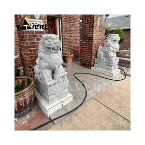 户外前门石雕一对花岗岩Foo狗中国大理石真人大小Foo狗雕像雕塑