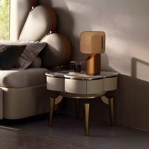 Mesa de <span class=keywords><strong>Noche</strong></span> Moderna y Minimalista de Acero Inoxidable Multifuncional con Superficie de Piedra, Mueble para Dormitorio - Product Image 2