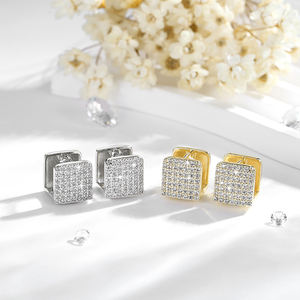 ต่างหูเซอร์คอนชุบทอง14K ทำจากทองเหลืองทรงสี่เหลี่ยมสวยงามสำหรับสตรีผู้ผลิตใน2025 - Product Image 1