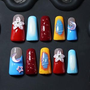 Wholesale high-end handmade acrylic nail art, duckbill-shaped full-coverage false nails, multiple colors,3D design, customizable - Product Image 1