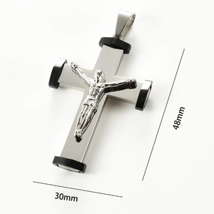 Collier pendentif croix de Jésus en acier inoxydable, couleur argent et or, pour hommes et femmes, bijoux religieux, prière, baptême, cadeau - Product Image 2