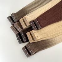 Extensions de cheveux vierges Remy à double trame, lisses, européennes, avec bandes adhésives fines invisibles, 100g, toutes couleurs