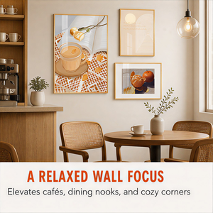 Set di Stampe d'Arte Murale in Vetro e Alluminio con Tema Tazza di Caffè per Cucina, Caffetteria, Sala da Pranzo, Interni Caldi e Neutri - Product Image 5