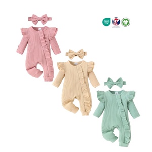 Grosir pakaian bayi baru lahir produk Orok baru lahir baju monyet bayi Jumpsuit ketat baju bermain satu potong Romper bayi polos - Product Image 1