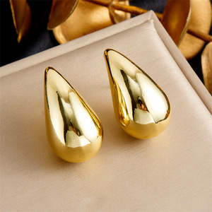 Gold Plated Teardrop Pendant Stainless Steel Earrings <b>Bracelet</b> Necklace <b>Set</b> Women's Party Jewelry Fashion <b>Set</b> - Product Image 3