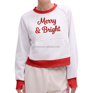 Women Christmas Jingle Babe Embroidered Sweatshirt Color Block Raglan Sleeve Holiday Pullover Kangaroo Pocket <strong>Jumper</strong> - Product Image 5