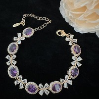 Bracelet pour femme ultra-brillant en zircon coloré, motif ovale-fleur, plaqué or, style luxe léger, haut de gamme, incontournable pour l'été