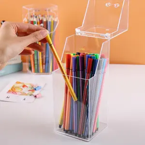 Kristal akrilik kalemlik kalem kupası organizatör ofis ev okul için şeffaf akrilik kalem tutucu masaüstü aksesuarı